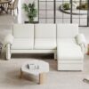 Convertible Futon Sofa Bed Futon Sofa Couch With An Adjustable Backrest, A Reversible Chaise Lounge And 2 Removable Armrest Pillows For Living Room - Beige - Image 8
