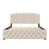 Queen Size Upholstered Platform Bed With 2 Drawers And 2 Sets Of USB Ports On Each Side - Beige - Image 3
