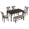 6 Piece Kitchen Dining Table Set Wooden Rectangular Dining Table, 4 Chairs And Bench Family Furniture - Espresso - Image 9