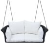 2 Person Hanging Seat, Rattan Woven Swing Chair, Porch Swing With Ropes - Black / White - Image 3