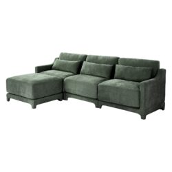 3 Seater Chenille Sofa With Movable Ottomans High Resilience Sponge Easy Installation Wood Base - Green