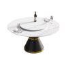 59.05" Modern Artificial Stone Round Carbon Steel Base Dining Table, White Artificial Stone Turntable - White / Black - Image 3