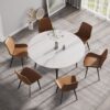 59.05" Modern Man-Made Stone Round Metal Dining Table-Position For 6 People - White / Black - Image 4
