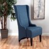 Contemporary Dining Chair With High Back And Birch Wood Legs - Navy Blue - Image 3