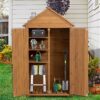 Outdoor Storage Cabinet, Garden Wood Tool Shed, Outside Wooden Shed Closet With Shelves And Latch For Yard - Light Brown - Image 9