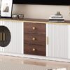 Modern Minimalist TV Stand For TVs Up To 80", Entertainment Center With 3 Drawers And 1 Shelf, Metal Handles And 2 Cabinets For Living Room - White - Image 8