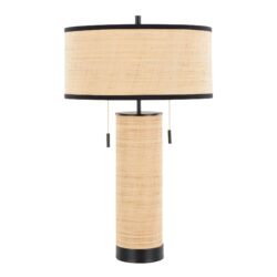 Cylinder - Rattan Contemporary Rattan Table Lamp - Black / Natural