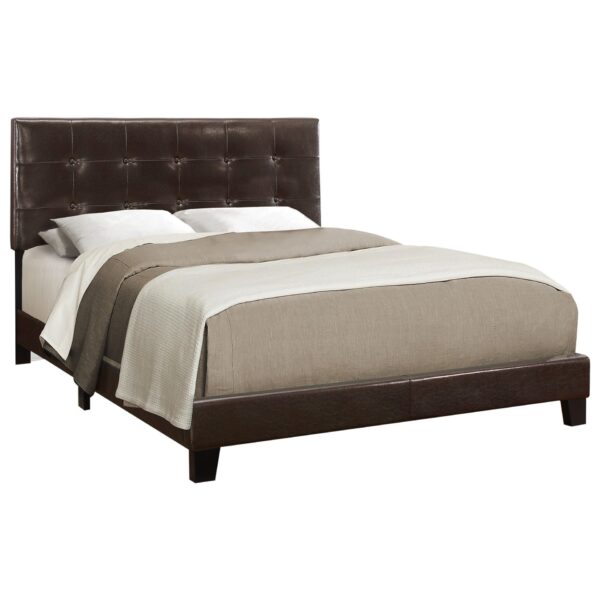 Queen Size Bed Upholstered, Transitional - Brown