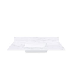 Bianco Carrara Venato 43" Marble Vanity Top With 1 Pre Drilled Faucet Hole Sintered Stone Bathroom Vanity Top With Undermount Rectangular Sink And 4" Backsplash - White