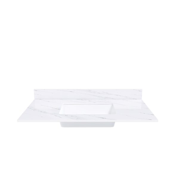 Bianco Carrara Venato 43" Marble Vanity Top With 1 Pre Drilled Faucet Hole Sintered Stone Bathroom Vanity Top With Undermount Rectangular Sink And 4" Backsplash - White
