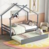 Twin Size House-Shaped Bed With Trundle - Gray - Image 2