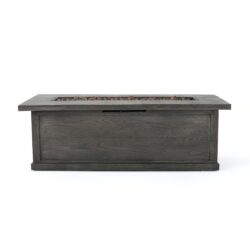Transitional, Rectangular Outdoor Propane Fire Pit With 50, 000 Btu, Tank Cover Not Included - Brown Wood Pattern