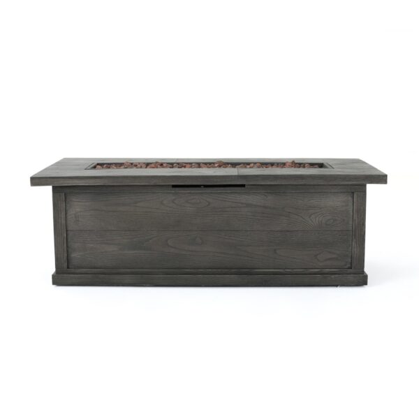 Transitional, Rectangular Outdoor Propane Fire Pit With 50, 000 Btu, Tank Cover Not Included - Brown Wood Pattern