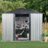 8Ft X 4Ft Outdoor Metal Storage Shed With Window And Metal Foundation For Backyard, Patio, Lawn - White / Black - Image 3