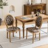French Style Solid Wood Frame Antique Painting, Hand-Pulled Buckle Decoration Artificial Leather Dining Chair With Nailhead Trim, Wood Legs, Density Foam, Steel Spring Inner (Set of 2) - Brown - Image 15