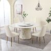 Modern Sintered Stone Dining Table With Round Turntable, Wood And Metal Pedestal, 8 Chairs - White - Image 4
