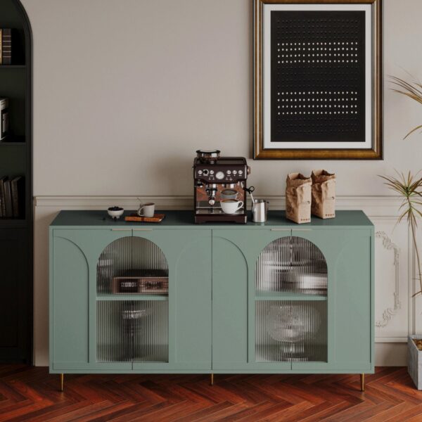 Accent Cabinet Lacquered Wooden Cabinet With 4 Glass Doors Sideboard Buffet Server Cabinet Storage Cabinet, For Living Room, Entryway, Hallway, Office, Kitchen And Dining Room - Mint Green