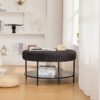 Upholstered Round Ottoman Coffee Table Foot Rest With Metal Legs And Wooden Open Storage Shelf - Charcoal - Image 5