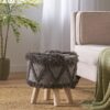 Roja - Handcrafted Wool & Cotton Foot Stool With Eucalyptus Wood Frame - Dark Brown - Image 3