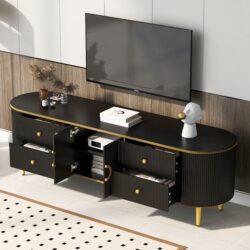 Modern TV Stand For TVs Up To 80", Entertainment Center With 4 Drawers And 1 Cabinet, Wood TV Console Table With Handles For Living Room - Black