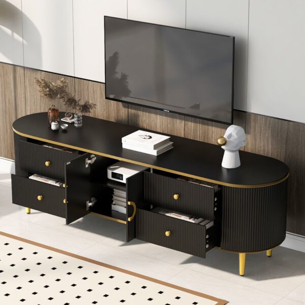Modern TV Stand For TVs Up To 80", Entertainment Center With 4 Drawers And 1 Cabinet, Wood TV Console Table With Handles For Living Room - Black