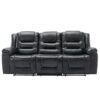 3 Seater Home Theater Recliner Manual Recliner Chair With Two Built-In Cup Holders For Living Room - Black - Image 7