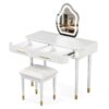 Modern Vanity Table Set With Mirror Touch Screen Lighted Mirror, Dressing Table And Cushioned Stool Set With 2 Large Drawers - White - Image 9