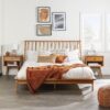 Mid-Century Modern Solid Wood Queen Platform Bed Frame With Spindle Headboard - Caramel - Image 5