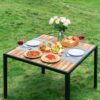 All Weather 5 Piece Patio Dining Table Sets With Acacia Wood Top And Umbrella Hole, Rattan Outdoor - Light Gray - Image 9