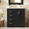 Bathroom Vanity With Ceramic Sink Combo, Frame Bathroom Storage Cabinet, Freestanding Vanity Set With 3 Drawers & Soft Closing Doors - Black - Image 26