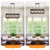 4 Light (Bulb No Included) Farmhouse Rectangle Pendant Light, Wood Texture Vintage Rustic Chandeliers Metal Industrial Hanging Light Fixtures For Kitchen, Entryway, Dining Room - Black / Natural - Image 6