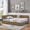 Mid Century Full Size Upholstered Bed Frame With Tufted Backrest And Armrests - Brown - Image 9