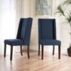 High Back Dining Chair (Set of 2) With Wingback Design And Birch Legs - Navy Blue - Image 6