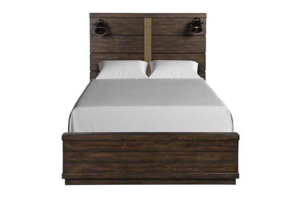 King Industrial Farmhouse Designed Bed With Bluetooth - Brown