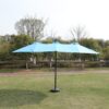 15 X 9 Ft Double Sided Outdoor Market Umbrella With Lights And Base Rectangular Twin Canopy - Blue - Image 17