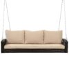 3 Person Porch Swing With Chains, Large Patio Swing Bench With Cushions For Backyard, Garden, And Poolside - Brown - Image 10