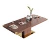 Top Dining Table With Gold Finish Corner, Pillar And Gold Finish Stainless Steel Base - Walnut Brown - Image 4