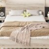 Queen Size Floating Platform Bed, With LED Lights, Bedside Nightstand - Natural - Image 10