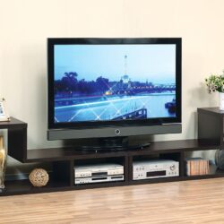 L Shape Geometric TV Stand Two Piece Extendable Media Furniture - Espresso