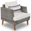 6 Pieces All Weather Sofa Set, Outdoor Rattan Sofa With Double Cushions, Wood Legs Wood Table Top - Beige / Gray - Image 13