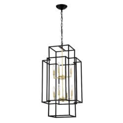 8 Light Metal Lantern Tiered Pendant Hanging Light Fixtures, Industrial Farmhouse Adjustable Height Chandeliers For Dining Room Hallway Foyer Entryway (E12 Bulbs Not Included) - Matte Black / Gold