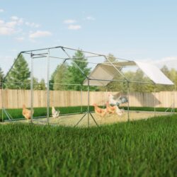 Galvanized Large Metal Walk In Chicken Coop Cage Farm Poultry Run, Hutch Hen House - Silver