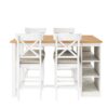 Solid Wood Farmhouse Counter Height Dining Table Set With 3 Tier Storage Shelves, Upholstered Dining Chairs For 4, 5 Piece - White - Image 8