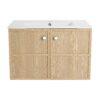 Modern Wall Mounted 30" Bathroom Vanity With Ceramic Sink And Soft Closing Doors - Oak - Image 12