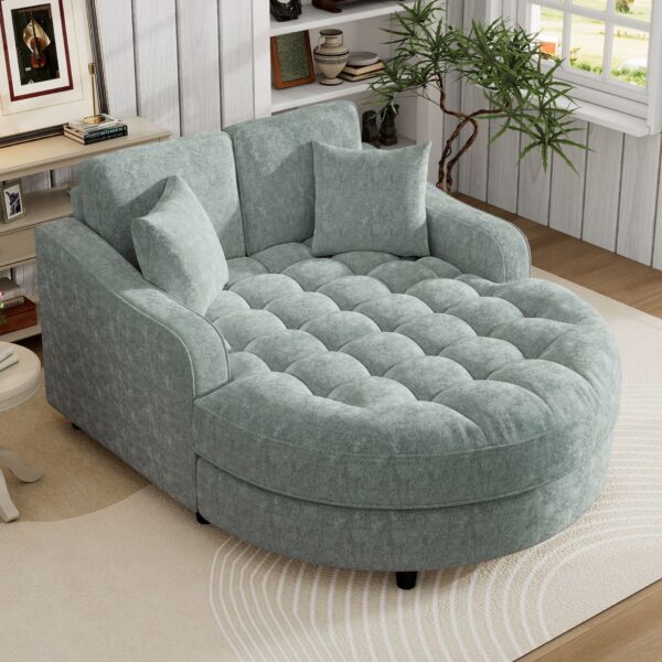 Modern Chaise Lounge Sofa Bed Upholstered Sofa Couch With Tufted Seat And Detachable Pillows For Living Room - Misty Green