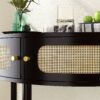 Boho Rattan Semi Circle End Table With Sliding Door, Elegant Wood Accent Table With Storage And Bottom Shelf - Black - Image 9