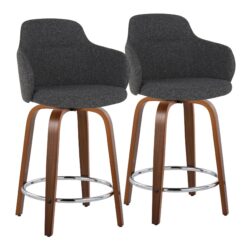 Boyne - Contemporary Fixed Height Counter Stool With Swivel With Round Footrest (Set of 2) - Walnut / Dark Gray