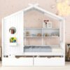 Full Size House Bed With 2 Drawers, Kids Bed With Storage Shelf - White - Image 15