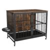 Modern Kennel Dogs Room Up To 60 Lb, Dog Crate Furniture With Multi-Purpose Rremovable Ttray, Double-Door Dog House, Lift Panel, 360 Degree Rotation, 3 Height Adjustable Feeding Bowls - Antique Brown - Image 4