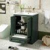 Bathroom Vanity With Ceramic Sink Combo, Modern Freestanding Storage Cabinet With Silver Handles, Soft Closing Doors - Green - Image 2